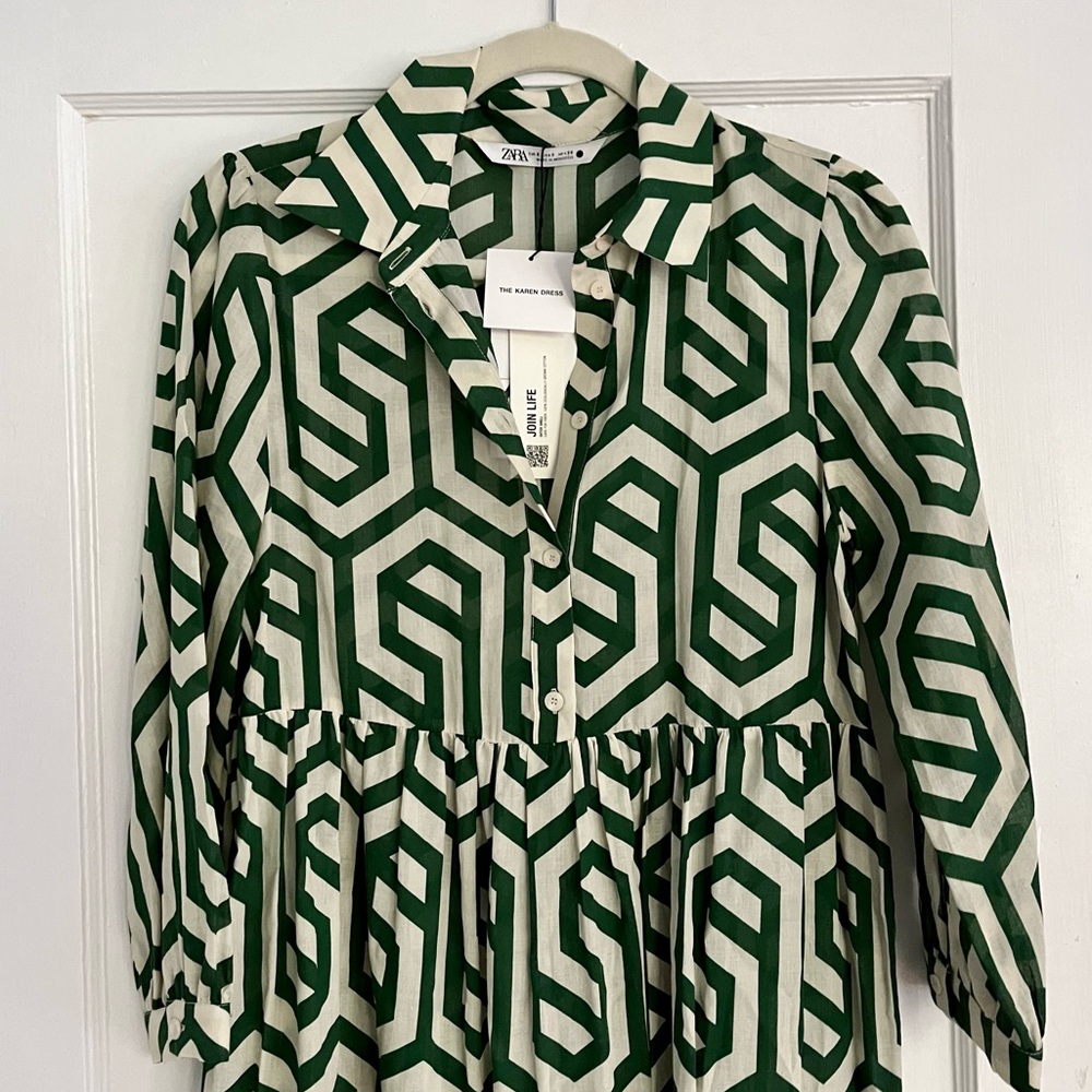 Zara Green Geometric Shirt Dress